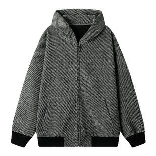 胖胖哥小香风连帽开衫卫衣男款春季美式宽松高级感痞帅大码外套潮