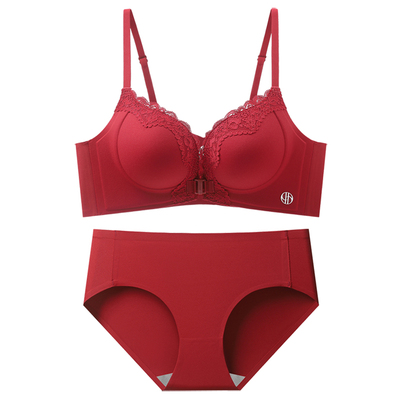 2025新款爆款红色内衣内裤套装结婚新娘女本命年聚拢前扣美背胸罩