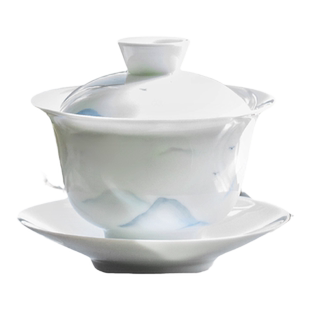 叁旬远山手绘盖碗陶瓷单个大号功夫三才碗高端白瓷茶碗茶具泡茶器