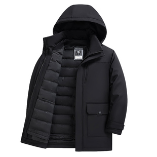 鸭鸭新款中老年鹅绒羽绒服男中长款爸爸冬装活里活面加厚保暖外套