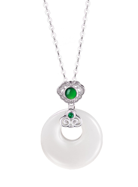 和田玉平安扣银项链礼盒装