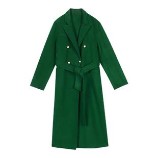 酒午自制港风复古女冬加厚纯羊毛双面呢子大衣绑带中长款毛呢外套