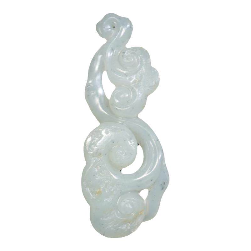 籽料青花点墨灵芝如意苏工金镶玉