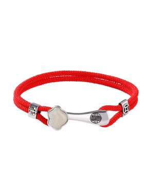 山予棠S990南红和田玉新中式复古吉祥回纹如意红绳手链气质银手绳