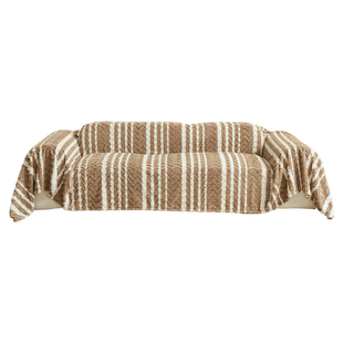 沙发盖布冬季毛绒条纹沙发巾全包加厚沙发套罩防滑复古高级感盖毯