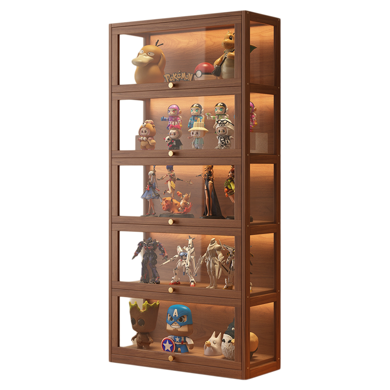 实木手办展示柜玩偶模型收纳展示架客厅家用玻璃装饰柜中式复古风