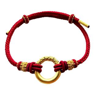 本命年红绳男女手工编织半成品可穿戒指指环铜钱黄金转运珠平安扣