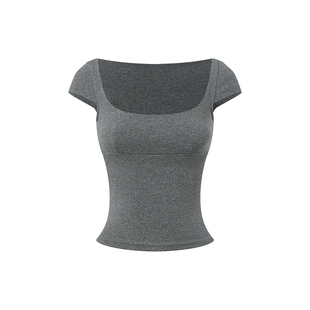 PynkiSwear 白/黑/灰色大方领修身短款T恤女显瘦简约精棉辣妹上衣