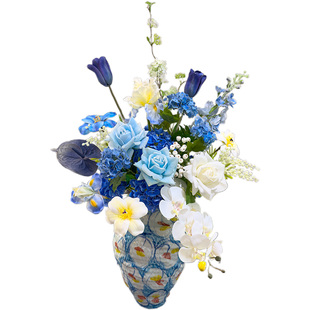 原创仿真手感保湿玫瑰绣球蝴蝶兰花束陶瓷花瓶电视柜餐桌装饰摆件