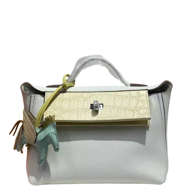 evercolor皮拼尼罗雾面鳄鱼皮冰川灰mini2424女士手提包纯手工包