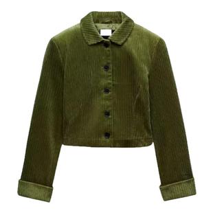 ZA外贸出口5030709墨绿通勤辣妹新装灯芯绒翻领短外套女1255404