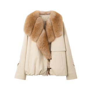 GHJOD studio 杏绒冬序 芬兰狐狸毛领90白鹅绒皮草羽绒派克服外套