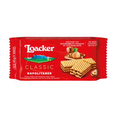 意大利进口莱家威化饼干片装Loacker榛子45g夹心粒休闲零食送礼物