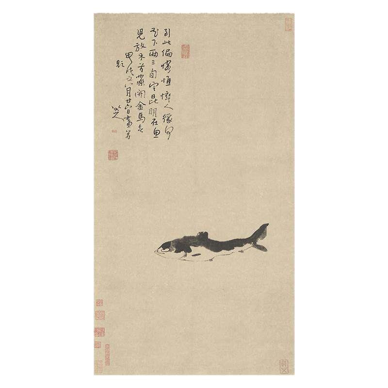 明 八大山人朱耷 鱼图高清艺术微喷复制品名家国画装饰画立轴装裱