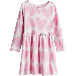 HM童装儿童女童连衣裙春季洋气长袖印花圆领喇叭裙公主裙1245392