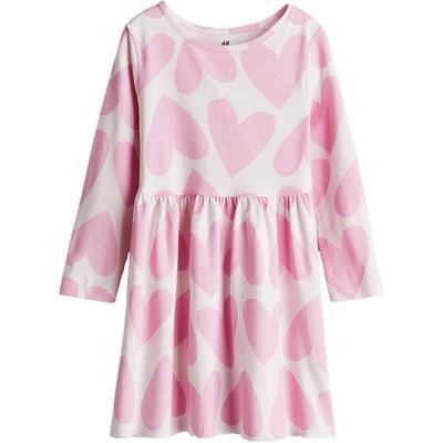 HM童装儿童女童连衣裙冬季洋气长袖印花圆领喇叭裙公主裙1245392