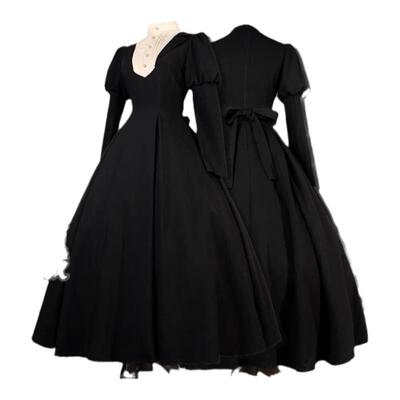 黑麻麻复古cla系连衣裙显瘦长裙