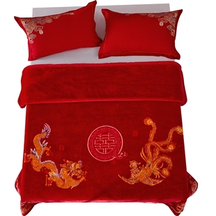 水星家纺婚庆拉舍尔毯中式结婚沙发毯子毛毯午睡床垫盖毯加厚冬季