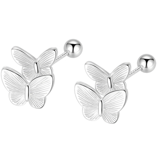 通体999纯银蝴蝶耳钉女养耳洞防掉耳环轻奢小众高级感独特银耳饰