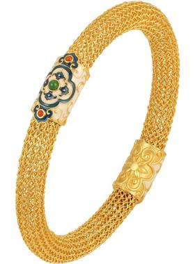 非遗花丝镂空如意翡翠银鎏金手镯