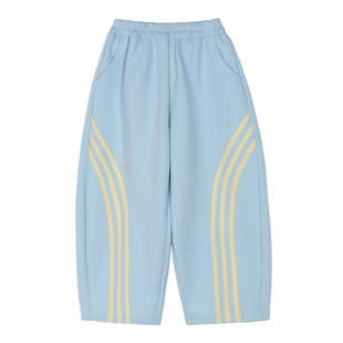 小O宝Okids童装 宝宝条纹弯刀裤女2025冬季新款女童加绒运动裤子