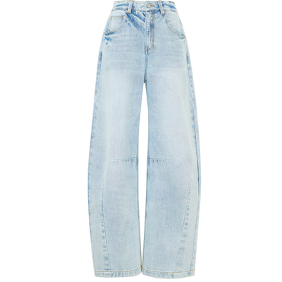 夏莫卡高腰显腿长弧形香蕉牛仔裤