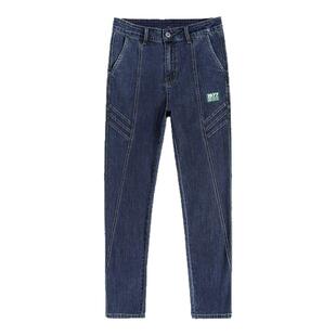 2025时尚印花1977潮流拼接男士牛仔裤春弹力直筒男裤百搭帅气裤子