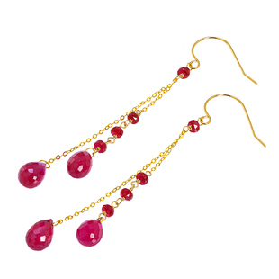 若华珠宝烟雨=刻面水滴红宝石耳线女天正品然黄18K金长款耳环礼物