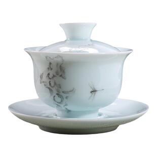 昌南陶瓷盖碗景德镇功夫茶具三才碗玉瓷敬茶碗大号粉彩泡茶壶茶杯