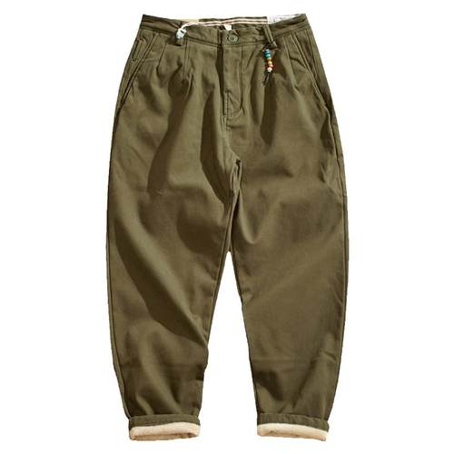 冬季加绒加厚微弹休闲裤男直筒美式复古简约CHINO工装锥形裤子潮