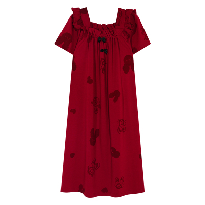 纯棉夏季带胸垫中长款睡裙