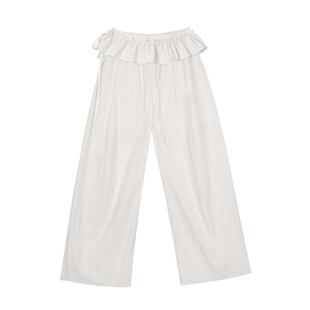 LLANO轻薄感纸感长裤复古可拆解褶皱花边直筒裤九分裤子女装夏春