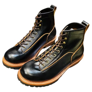 美式复古高帮头层牛皮工装短脸靴机车鞋男款英伦风真皮马丁伞兵靴