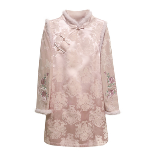 新中式大码套装女胖mm冬加厚马甲裙两件套加绒小衫女200斤连衣裙