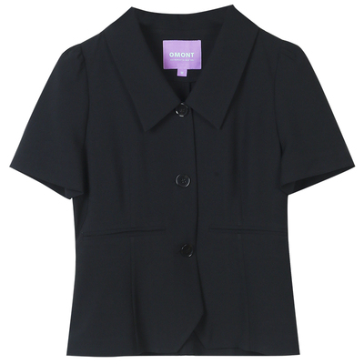 omont复古合体泡泡袖短外套