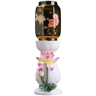 戴玉堂陶瓷烛台摆件蜡烛台酥油灯盏玻璃灯罩家用供奉佛前供佛灯座