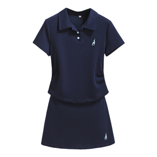 polo领短袖上衣a字短裙裤子女两件套2026夏季新款休闲运动连衣裙