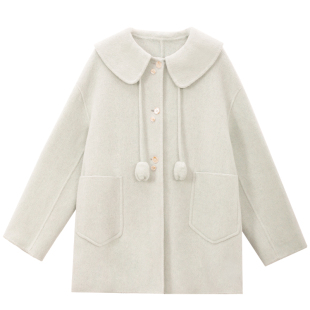 图曼朵米色双面呢外套女2025冬季新款宽松通勤小个子短款羊毛大衣