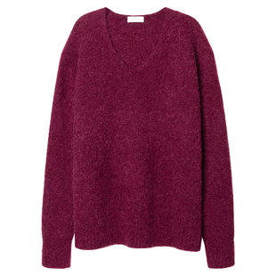 322WORKHOUSE宽松长袖v领针织衫毛衣女2025新款早秋慵懒上衣B539