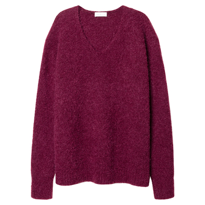 圈圈纱羊驼毛针织V领套头衫