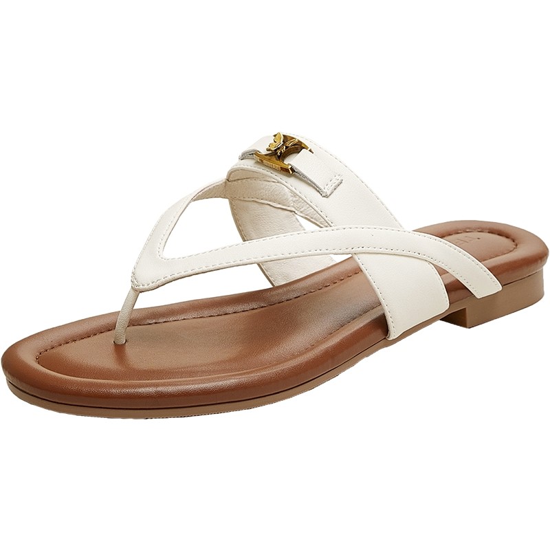 天美意新款复古百搭平底夹趾简约女一字带凉拖鞋KT094BT5