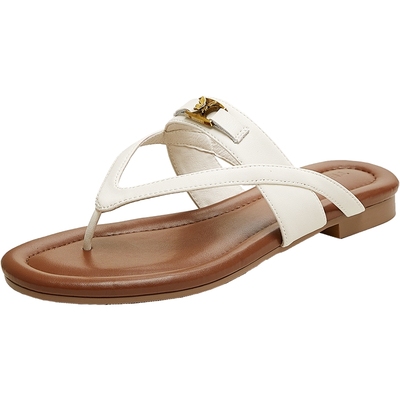 天美意2025夏新款复古百搭平底夹趾简约女一字带凉拖鞋KT094BT5