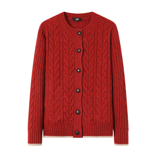 【新年礼盒装】SHOKAY绣嘉【100%牦牛绒】女士圆领绞花牦牛绒开衫