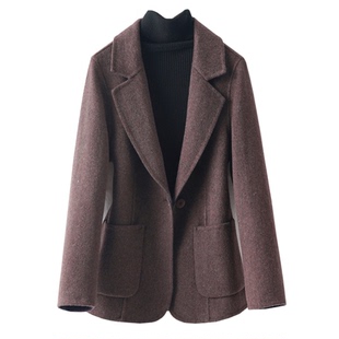 西装外套女士短款一粒扣加大码显瘦气质双面绒2026新款羊毛呢西服