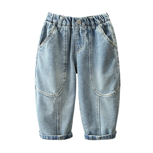 男童春秋季韩版牛仔裤儿童时髦直筒长裤2026新款男孩春装酷帅裤子