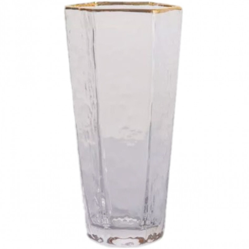 日式金边锤纹透明六角水杯果汁杯