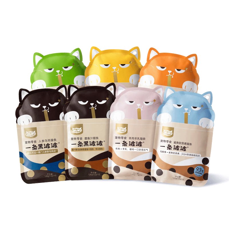 WoWo一条波波鱼油猫咪猫条零食成幼猫羊乳肉酱湿粮无添加剂三文鱼