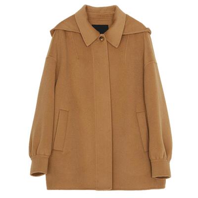 谜底中长款毛呢大衣女2023冬简约翻领单排扣羊毛呢外套234MD1487