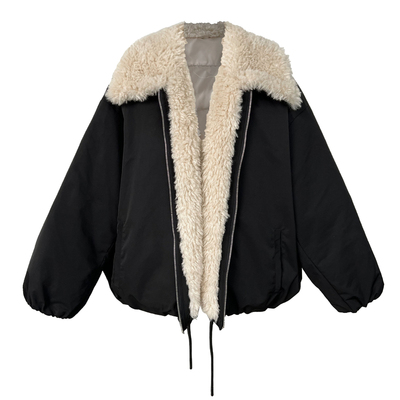 羊羔毛领90白鸭绒派克服短款羽绒