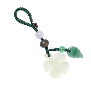 朴房天然玉石四叶草车钥匙扣挂件冰润高级幸运草手机链小吊坠包挂